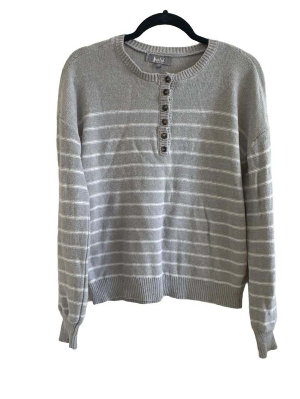Marled Reunited Clothing Gray Striped Long Sleeve Henley Sweater